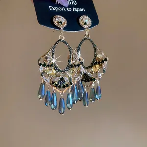 Vintage Palace Chandelier Earrings With 925 Sterling Silver Earring Post Rhinestone Teardrop Crystal Pendants Elegant Women