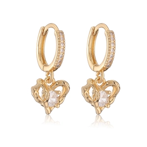 18K gold plated heart earrings with sparkling cubic zirconia and pavé crystal hoops