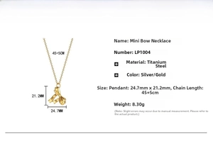 Detailed dimensions of the gold bow pendant necklace in polished titanium steel