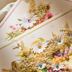 Handmade dried flower greeting cards with ribbons and envelopes for various occasions