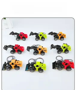 Detailed grid view of 9 mini alloy construction vehicle keychains in vibrant colors