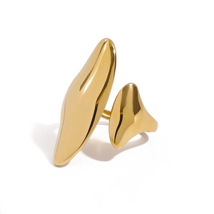 Polished gold irregular open ring featuring a minimalist organic design on white background