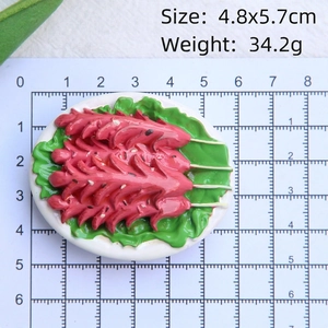 Detailed view of Chinese food fridge magnet showing size 4.8x5.7cm and BBQ model