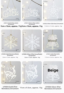 Selection of gold and silver Christmas ornaments with 12cm snowflakes and reindeer designs