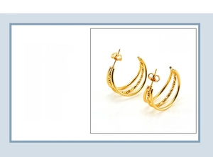 Detail showing 25x12mm 18K gold plated multi-layer C-shaped earrings in stainless steel