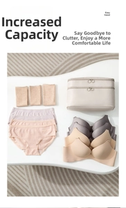 Detailed internal view of the large capacity travel organizer for bras and underwear