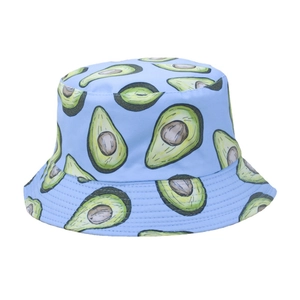 Light blue bucket hat with avocado print for summer outdoor sun protection stylish design