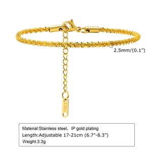 Detail view of 2.5mm gold stainless steel snowflake chain with lobster clasp and tag