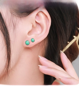 Detailed view of 4mm and 5mm turquoise stud earrings in S925 sterling silver settings
