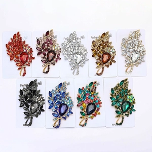 Detailed collection of vintage flower alloy brooches with vibrant crystals in nine colors