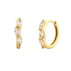 Elegant gold S925 silver hoop earrings with marquise zircon stones on white background
