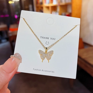 Collier Pendentif Papillon En Acier Titane Incrusté De Zircon Plaqué Or Chaîne Réglable Bijoux Pour Femmes