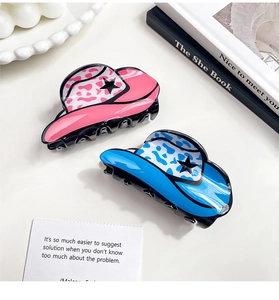 Fermagli per capelli a forma di cappello da cowboy rosa e blu con stelle e macchie