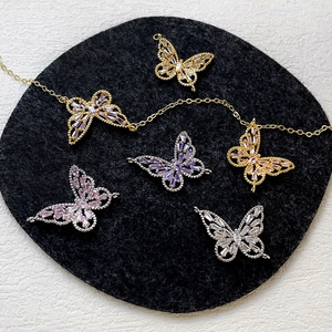 14k gold plated butterfly charms with colorful cubic zirconia for jewelry making