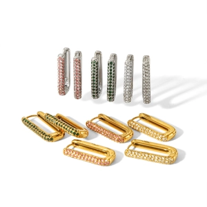 U-shaped 18K gold plated stainless steel earrings with colorful zircon gemstones