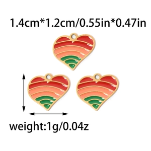 Set of 304 stainless steel heart enamel pendants with colorful stripes and gold rim