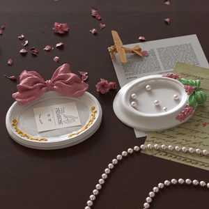Oval bow tray resin mold with embossed patterns for DIY jewelry storage set