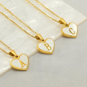 Heart Initial Necklace Women Stainless Steel 18K Gold Plated White Shell Pendant Minimalist Chic Clavicle Chain