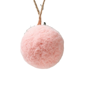 Pink felt ball Christmas tree ornament with natural hemp rope loop on white background