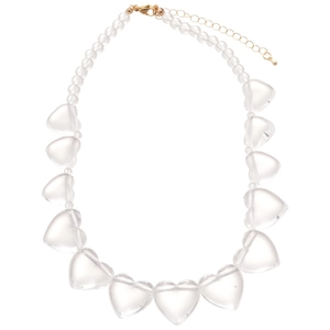 Irregular clear heart acrylic beaded necklace with gold lobster clasp and extension chain