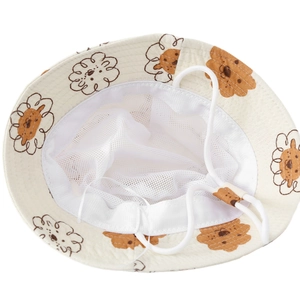 Breathable baby sun hat with lion pattern featuring mesh lining and adjustable chin strap