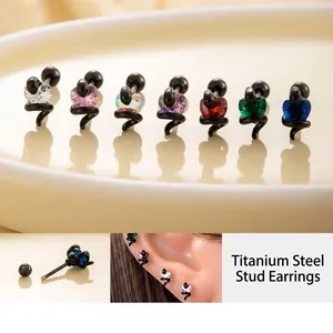 Black Snake Heart Cubic Zirconia Stud Earrings Stainless Steel Screw Back Piercing Punk Gothic Jewelry For Women