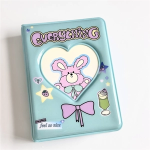 Cute blue 3-inch PVC photocard binder with heart-shaped window and cartoon rabbit