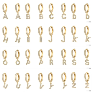 Minimalist gold-plated alphabet huggie hoop earrings with sparkling zircon stones