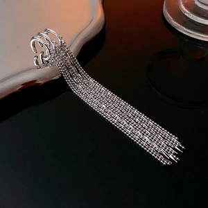 Long Tassel Multi-Layer Ear Cuff Copper Silver Tone Non-Piercing Minimalist Chic Fashion Jewelry For Women