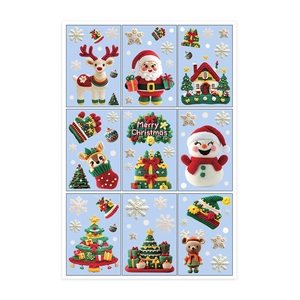 Christmas static stickers set with knit texture Santa, reindeer, and tree for glass window