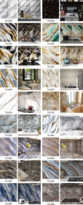 Detailed catalog showing various marble textures for oilproof and waterproof kitchen stickers