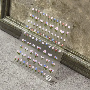 5D embossed tulip nail stickers in pink and blue for Japanese style nail art, code to1485