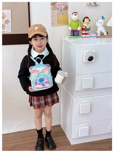 Detail of light blue sequin bow backpack for girls with Summer transparent pocket