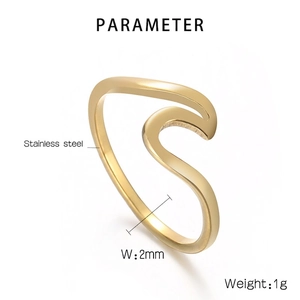 Detail view of 2mm wavy stainless steel ring in gold finish with 1g lightweight design