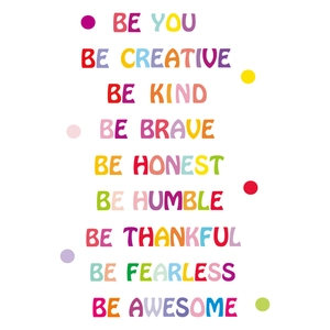 Colorful motivational English wall stickers with inspirational phrases and floral dots