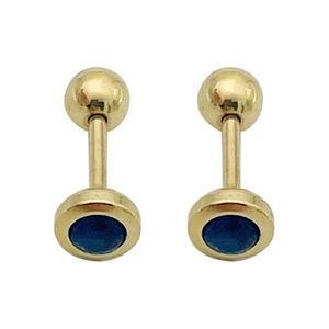 Titanium steel dumbbell stud earrings featuring round deep blue zircon in gold finish