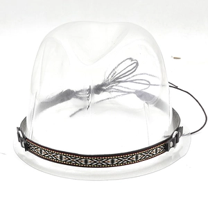 Detailed ethnic geometric embroidery hat band with adjustable black cords and metal ring