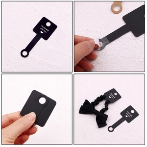 Black T-shape self-adhesive card for hair accessories with Handmade With Love text