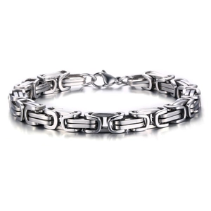 Rugged silver stainless steel king chain bracelet for men with lobster clasp on white base