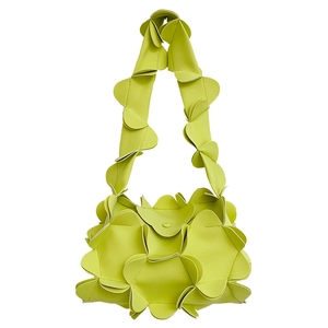 Chic green 3D petal shoulder bag in PU leather for summer fashion on white background