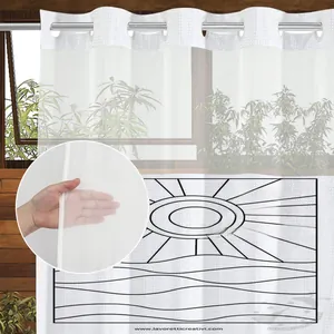 Rideau de douche gaufré blanc avec anneaux intégrés et panneau supérieur transparent