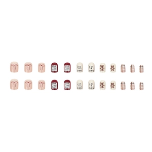 Set of 24 cute teddy bear and red bow short press-on nails with mixed patterns and textures