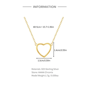 Detail of 925 sterling silver heart necklace with zirconia and 40+5cm chain length info
