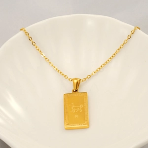 18K gold plated stainless steel square pendant necklace featuring Chinese zodiac dog