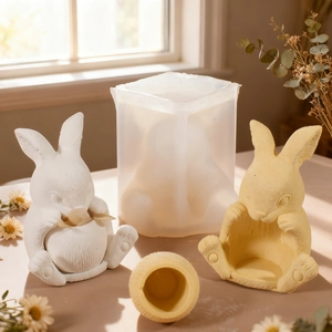 DIY silicone mold for rabbit candle holder and striped gypsum plaster crafts 2-piece set