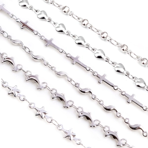 Silver stainless steel chain set featuring heart, star, and dolphin links for DIY jewelry