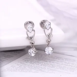 Titanium silver heart and water drop earrings set with sparkling cubic zirconia crystals