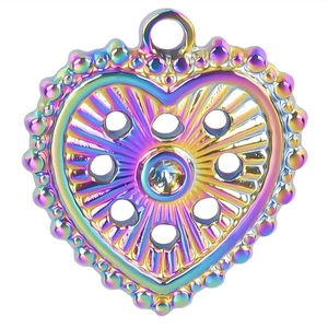 Rainbow heart-shaped stainless steel pendant necklace with sparkling crystal inlay