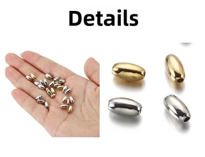 Close-up of gold and silver plated oval tube beads with smooth metallic finish and holes