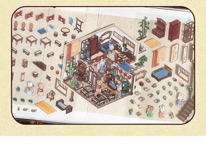 Detailed 3D landscape stickers featuring Chinese style furniture and animal characters